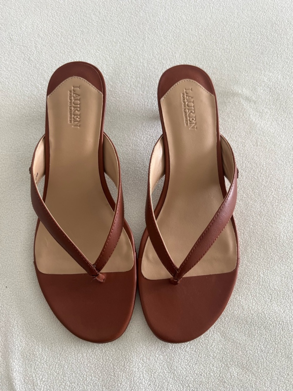 Lauren Ralph Lauren Chestnut Brown Leather Thong Sandals